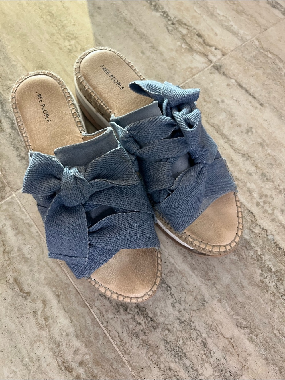 Free People Denim Blue Knotted Espadrille Slides